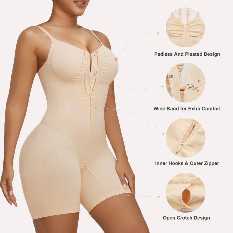 SHAPERX Shapewear Bodysuit for Women Tummy Control Seamless Zip-Up Body Shaper Waist Snatched Body Suit,SZ5862-Beige-S/M - Image 4