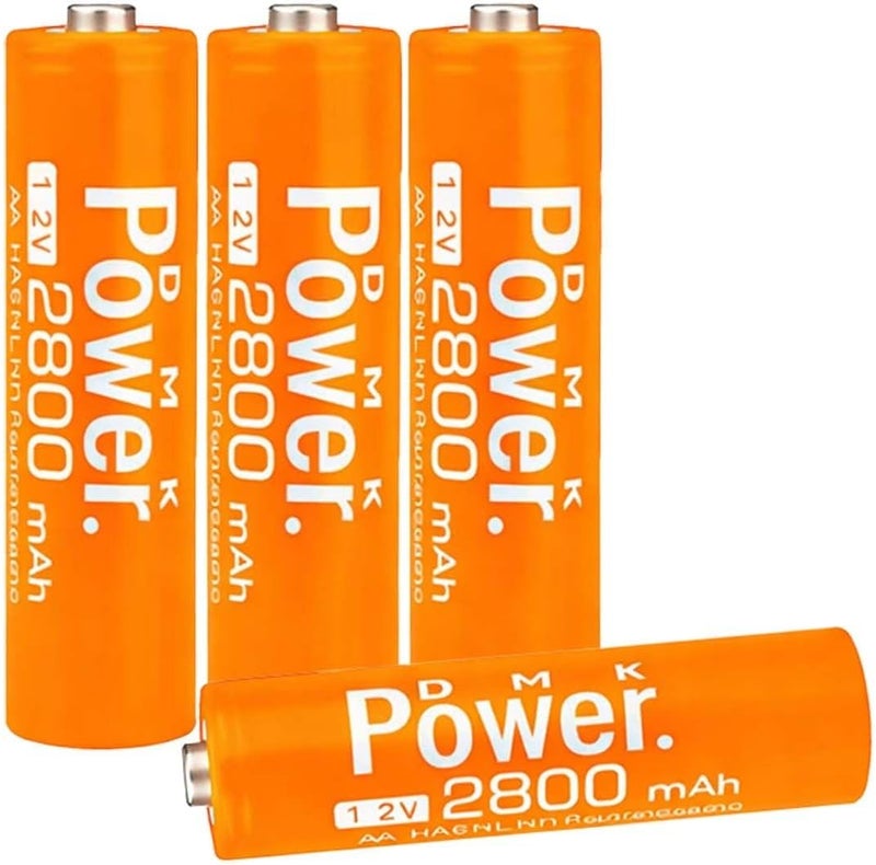 DMK Power Rechargeable AA Batteries,2800mAh High Capacity Batteries 1.2V NiMH Low Self Discharge (ORANGE, 4 PIECES) - Image 1