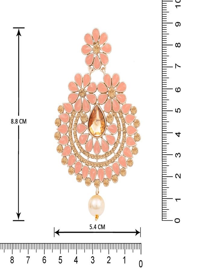 JFL - Jewellery for Less Gold Plated Floral Polki Cz Stone and LCD Diamond Studded Chand Bali Earrings for Women and Girls (Peach),Valentine - Image 4