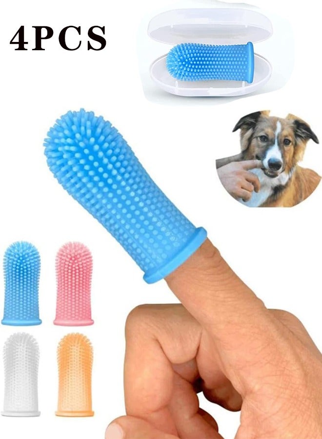 rocooart Dog Toothbrush Set 4-Piece Dog Finger Brushes for Cleaning and Dental Care of Dogs, Cats, Small Dogs, Medium and Large Breeds, Manual Blue - Image 1