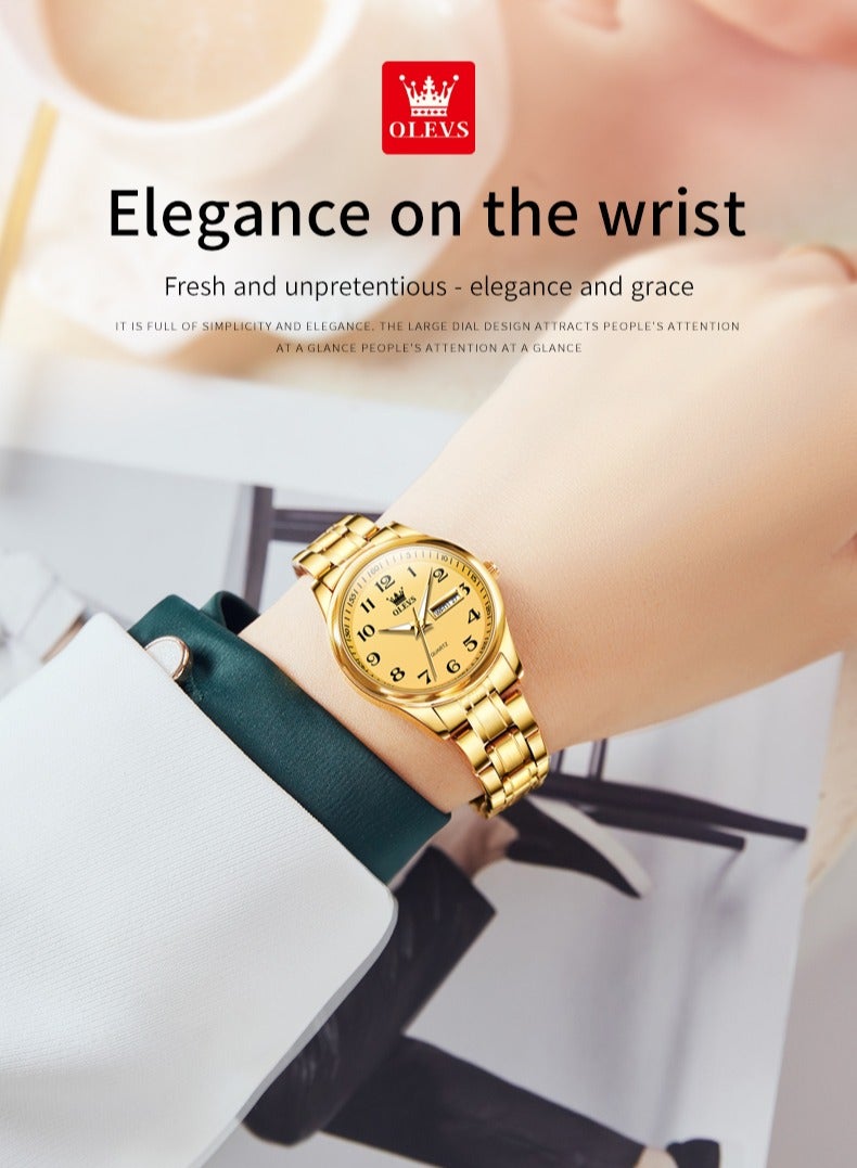 OLEVS Fashion Women's Quartz Watch Stainless Steel Water Resistant Analog Large Easy-to-Read Date Business Ladies Quartz Watch Gold - Image 2