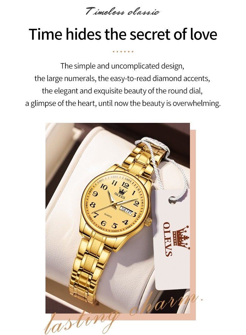 OLEVS Fashion Women's Quartz Watch Stainless Steel Water Resistant Analog Large Easy-to-Read Date Business Ladies Quartz Watch Gold - Image 3