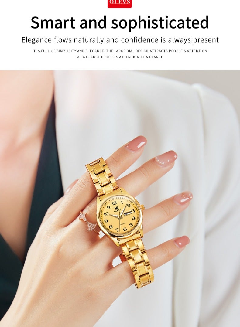OLEVS Fashion Women's Quartz Watch Stainless Steel Water Resistant Analog Large Easy-to-Read Date Business Ladies Quartz Watch Gold - Image 4