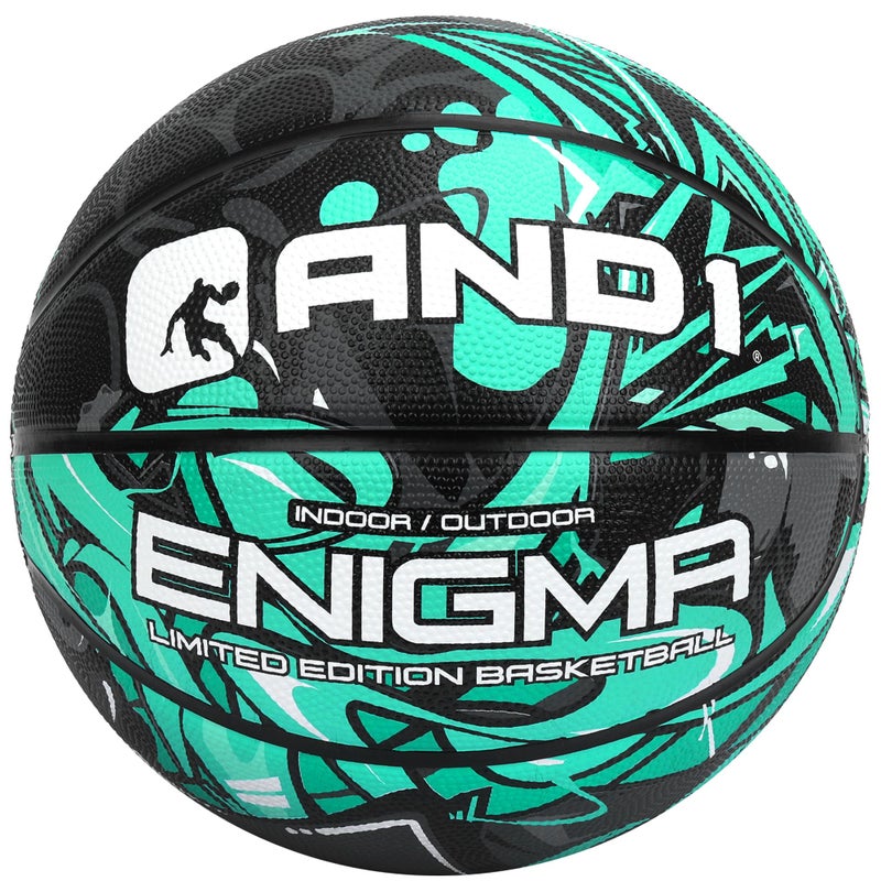 AND1 Enigma Indoor/Outdoor Intermediate Premium Rubber Basketball, Teal and Black, 28.5 in - Image 1