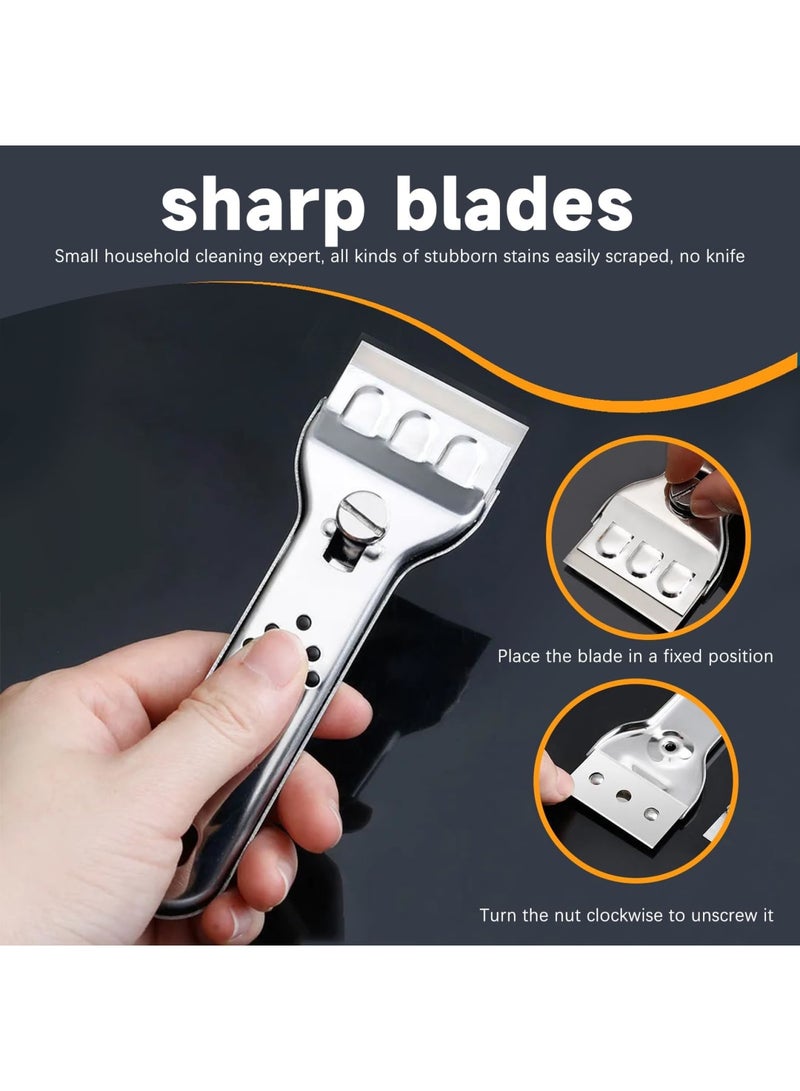 SYOSI Stainless Steel Ceramic Hob Scraper with Locking Retractable Razor Blade, Includes 10 Replacement Blades, Durable Kitchen Scraper for Cleaning Glass, Ceramic, Oven, Cooktop, and Windows (Silver) - Image 4