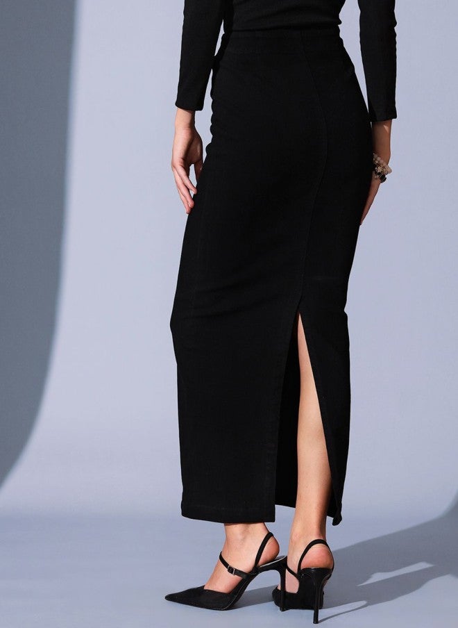 STREET 9 تنورة ماكسي مستقيمة سوداء للنساء - Image 3