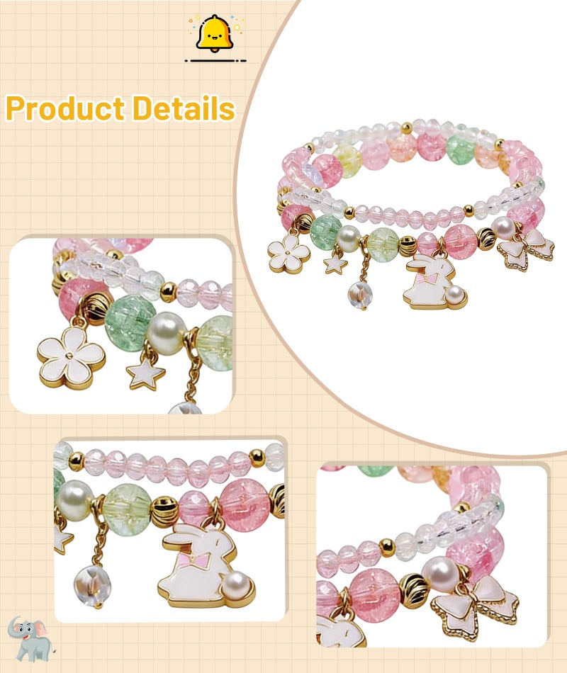 FFZDENA Bracelet For Girls Stylish, Fashion Layered Beaded Bracelet, Cartoon Crystal Beads, Rabbit Bangle Adjustable Stretch Bracelet, Birthday Gift For Friends - Image 3