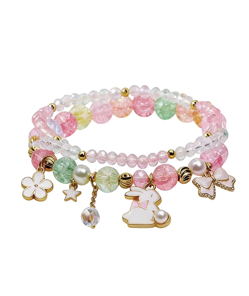 FFZDENA Bracelet For Girls Stylish, Fashion Layered Beaded Bracelet, Cartoon Crystal Beads, Rabbit Bangle Adjustable Stretch Bracelet, Birthday Gift For Friends - Image 1