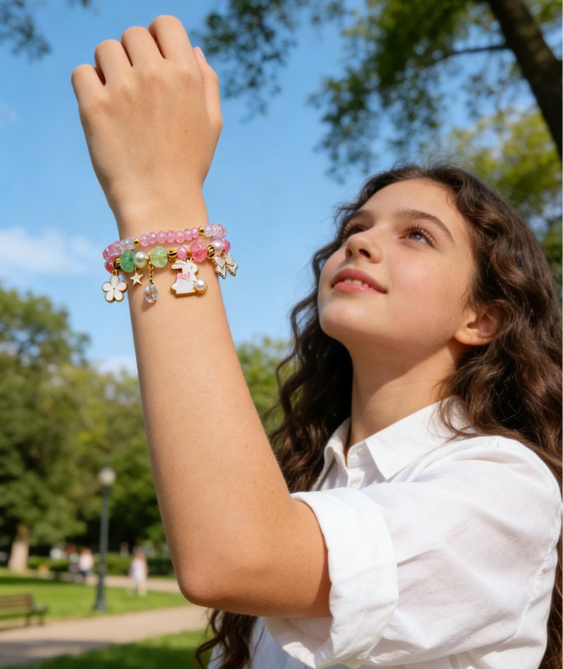 FFZDENA Bracelet For Girls Stylish, Fashion Layered Beaded Bracelet, Cartoon Crystal Beads, Rabbit Bangle Adjustable Stretch Bracelet, Birthday Gift For Friends - Image 4