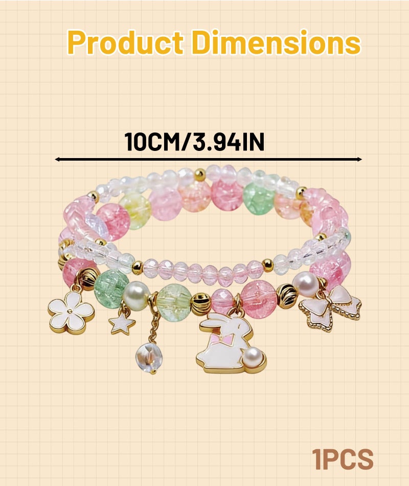 FFZDENA Bracelet For Girls Stylish, Fashion Layered Beaded Bracelet, Cartoon Crystal Beads, Rabbit Bangle Adjustable Stretch Bracelet, Birthday Gift For Friends - Image 2