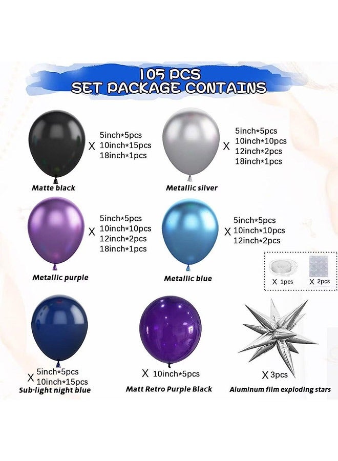 105-PCS Blue Silver Purple Latex Decorative Silver Garland Balloon Arch Garland Set - Perfect for Graduation Baby Shower Wedding Birthday Bachelorette Party Backdrop Decoration - Image 4