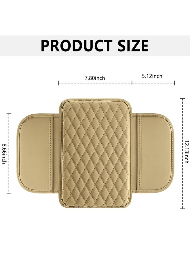 Chase Up Upgraded Car Center Console Cover,Microfiber Leather Car Armrest Cover Cushion with 2 Storage Bags,Universal Car Armrest Storage Box Car Interior Accessories for Most Vehicles (Beige) - Image 3