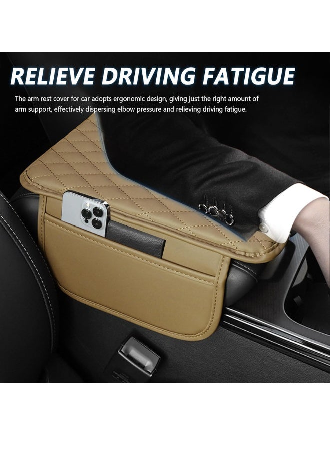 Chase Up Upgraded Car Center Console Cover,Microfiber Leather Car Armrest Cover Cushion with 2 Storage Bags,Universal Car Armrest Storage Box Car Interior Accessories for Most Vehicles (Beige) - Image 2
