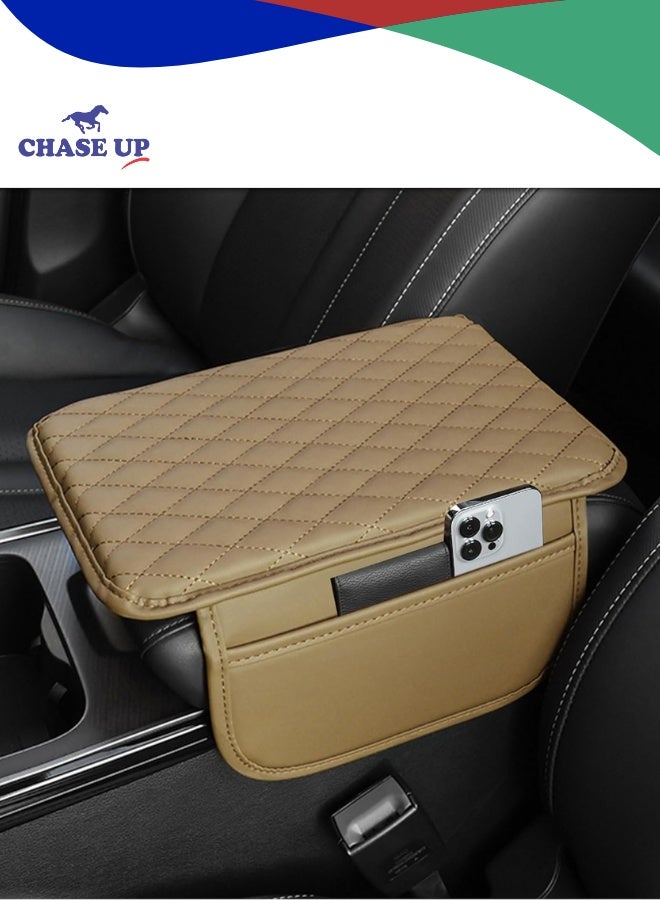 Chase Up Upgraded Car Center Console Cover,Microfiber Leather Car Armrest Cover Cushion with 2 Storage Bags,Universal Car Armrest Storage Box Car Interior Accessories for Most Vehicles (Beige) - Image 1