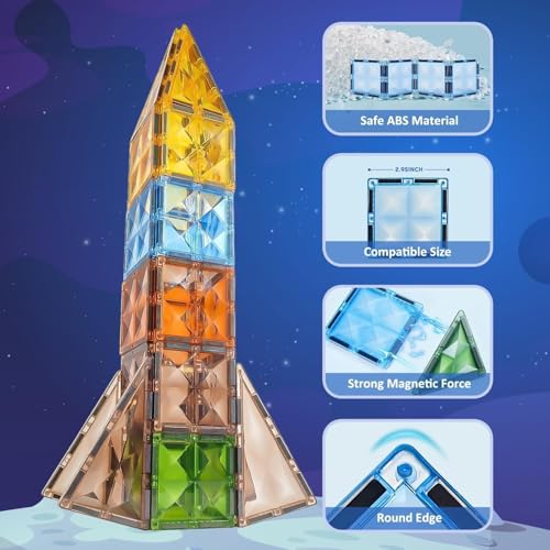 Brand Conquer Magnetic Tiles Magnetic Building Blocks for Kids 3 4 5 6 7 8 Years, Educational Learning Toys, Magnetic Toys for Kids, Learning Educational Brain Toys - 28Pcs (Magnetic Tiles) - Image 3