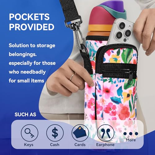 SLEILIN Neoprene Water Bottle Holder Bag with Cell Phone Pocket Compatible with Owala FreeSip 24 oz，Water Bottle Carrying Bag ，with Adjustable Shoulder Strap,for 24oz Stainless Steel Water Bottle - Image 3