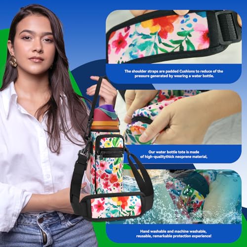 SLEILIN Neoprene Water Bottle Holder Bag with Cell Phone Pocket Compatible with Owala FreeSip 24 oz，Water Bottle Carrying Bag ，with Adjustable Shoulder Strap,for 24oz Stainless Steel Water Bottle - Image 4