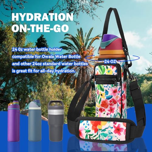 SLEILIN Neoprene Water Bottle Holder Bag with Cell Phone Pocket Compatible with Owala FreeSip 24 oz，Water Bottle Carrying Bag ，with Adjustable Shoulder Strap,for 24oz Stainless Steel Water Bottle - Image 5
