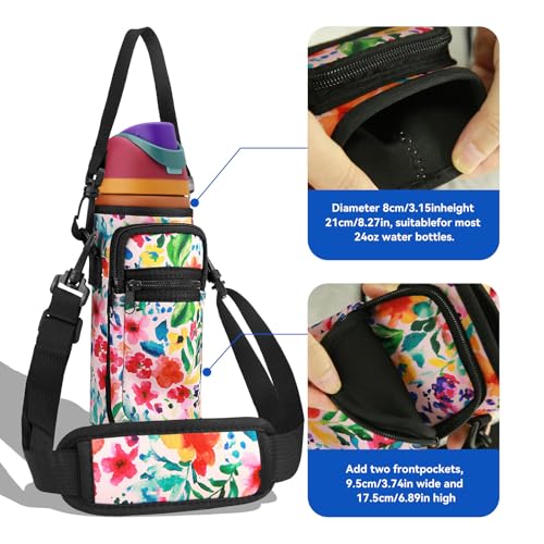 SLEILIN Neoprene Water Bottle Holder Bag with Cell Phone Pocket Compatible with Owala FreeSip 24 oz，Water Bottle Carrying Bag ，with Adjustable Shoulder Strap,for 24oz Stainless Steel Water Bottle - Image 2