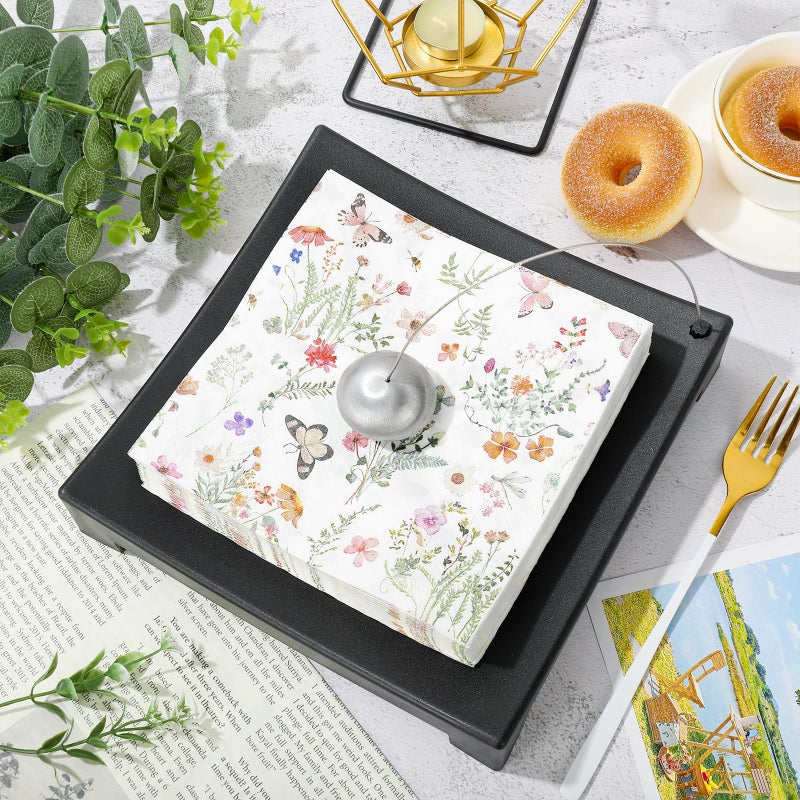 Whaline 50Pcs Wildflower Paper Napkin Watercolor Floral Butterfly Disposable Luncheon Napkin Dessert Dinner Hand Napkin for Spring Wedding Bridal Shower - Image 3