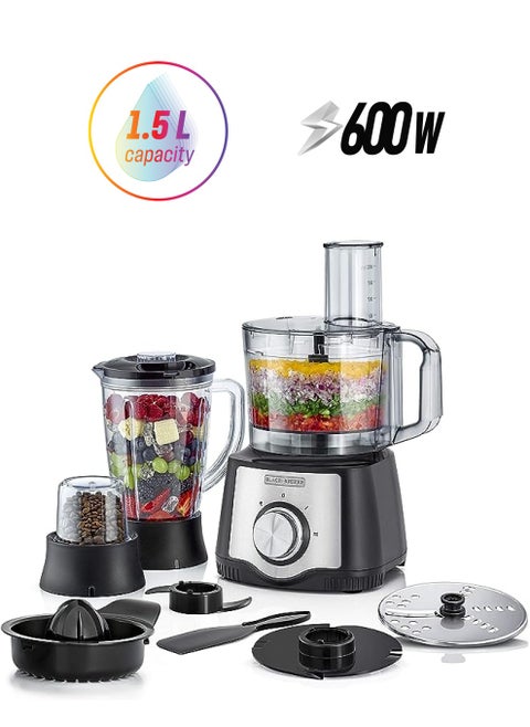 600W 1.5L 6In1 Food Processor Bowl+Blender Jar And Grinder, Chopper Shredder Blender Grinder Citrus Juicer Dough Maker Plus 29 Extra Functions Fx650-B5