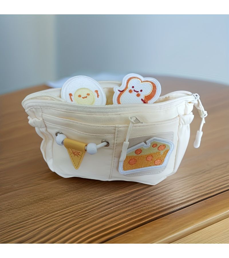 Kitchen Bread Pencil Case Fried Egg Bread Cheese Durable Nylon Large Capacity Organizer - Image 1