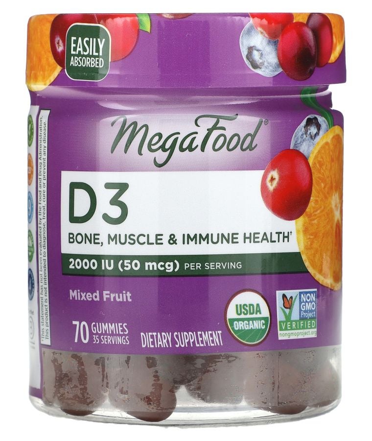 MegaFood D3 Mixed Fruit 70 Gummies (25 mcg (1000 IU) per Gummy)