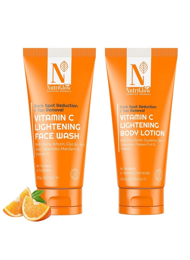NutriGlow Advanced Organics Vitamin C Face Wash (100gm) & Body Lotion (150gm) for Brightening Skin | All Skin Type - Combo Pack of 2 - Image 1