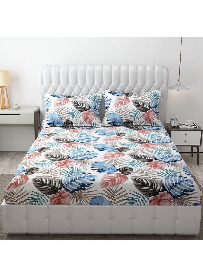 FRESH FROM LOOM Microfiber Double Bed Bedsheet For King Size Bed|Floral Design Bed Spread With 2 Pillow Covers|Wrinkle Free Hypo-Allergenic Bedsheets/Bedcover(90X95 Inches|Bbm White),144 TC - Image 1