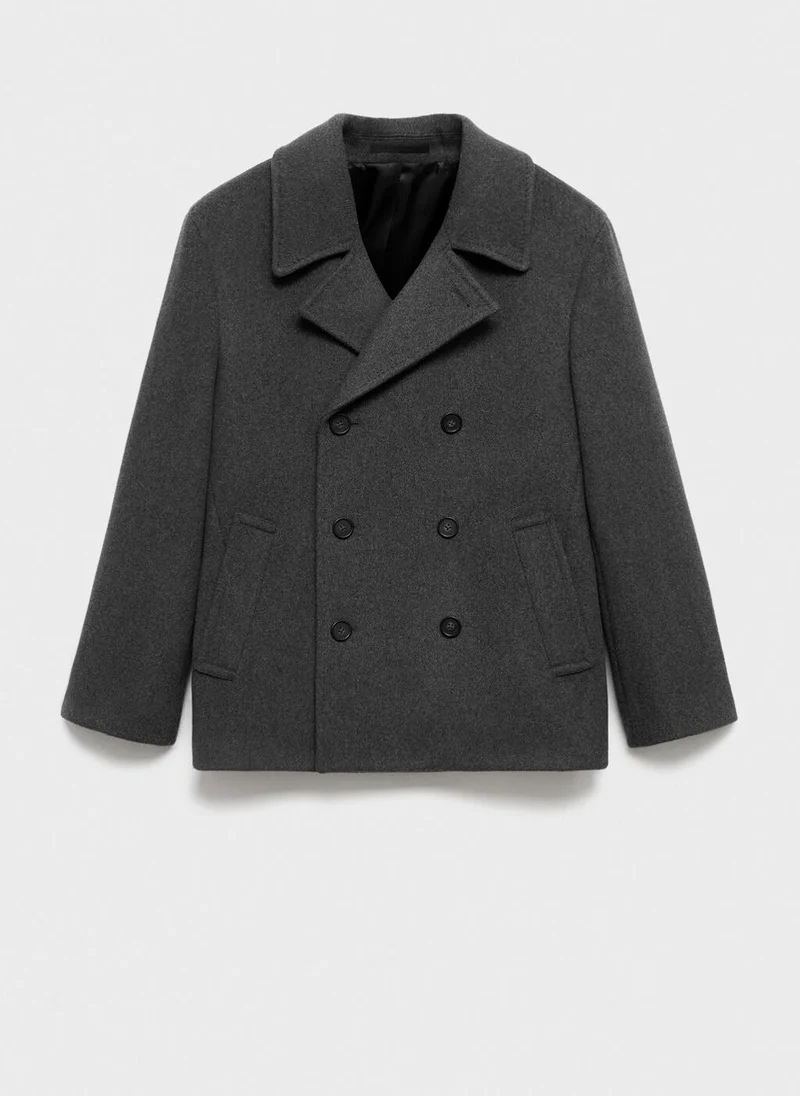 مانجو مان معطف صوف مزدوج الصدر بأزرار