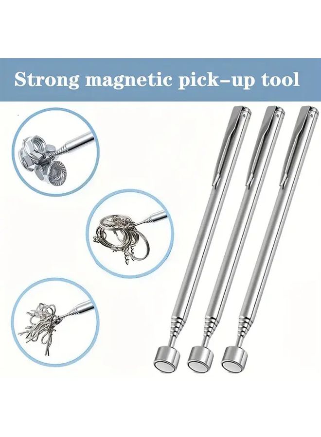 Extendable Magnetic Pickup Tool 3pcs Silvery Ergonomic Handle for Hard to Reach Areas - Image 1