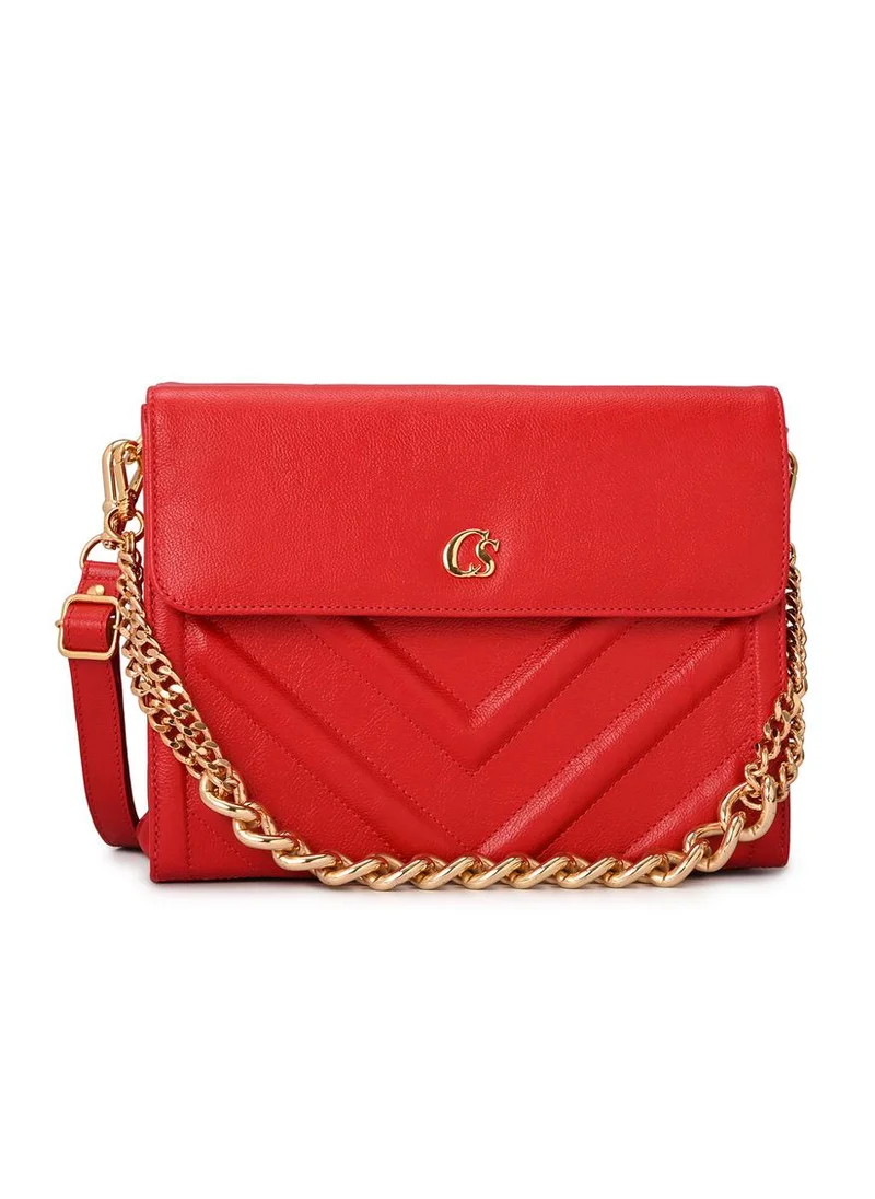 Carmen Steffens Red Ruby Quilted Bag with Chain Strap