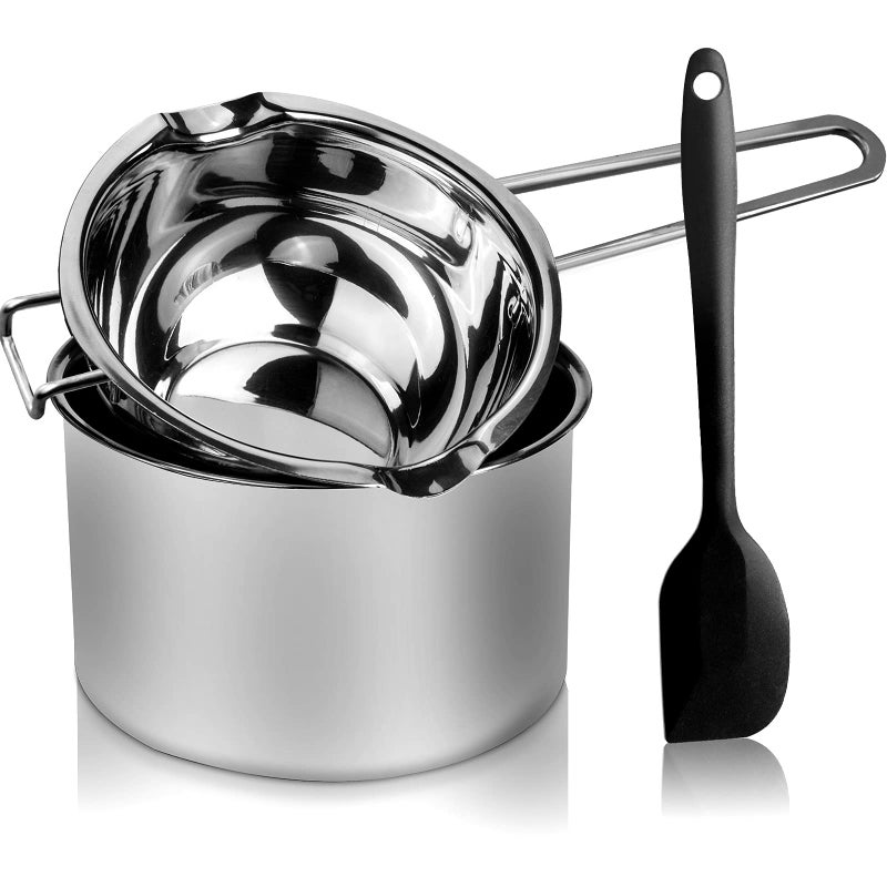 1000ML Double Boiler Pot with 2200ML Stainless Steel Pot and Silicone Spatula Double Boiler Set for Melting ChocolateCandy Soap Wax Candle Making