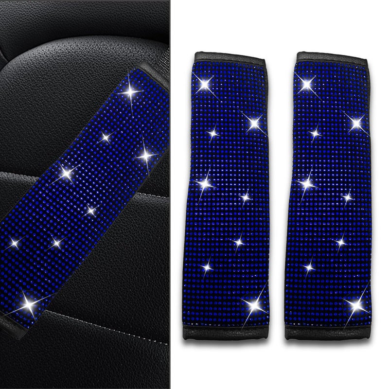 BDZMC 2PCS Bling Car Seat Belt Covers Rhinestone Car Seat Belt Shoulder Pads Crystal Diamond Car Seatbelt Cushion for Women Car Interior Accessories for Car Truck SUV Blue - Image 3