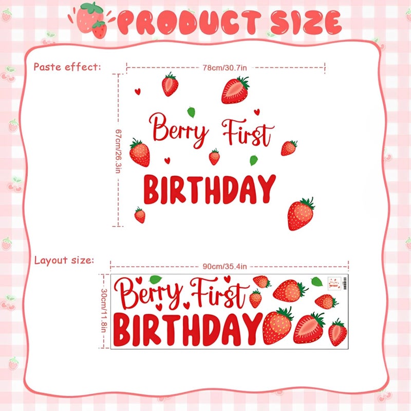 Newleafly Berry First Birthday Stickers Decorations - Removable Red Strawberry Arch Stickers, Backdrop Decals, Sweet Strawberry 1st Birthday Decorations for Girls (Berry Decal) - Image 2