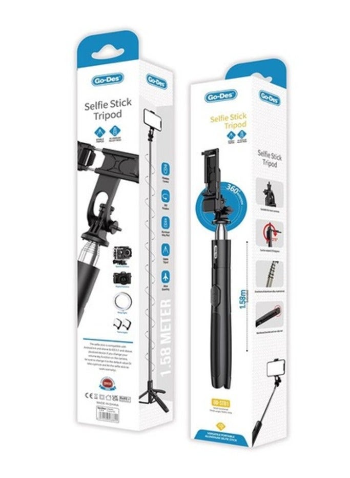 جو-ديز Wireless Selfie Stick Tripod with Bluetooth Remote and Telescopic Stand – Foldable & Extendable Tripod with Phone and Camera Holder – 360° Rotation, Lightweight Travel Monopod for Selfies, Vlogging & Outdoor Photography - Image 2