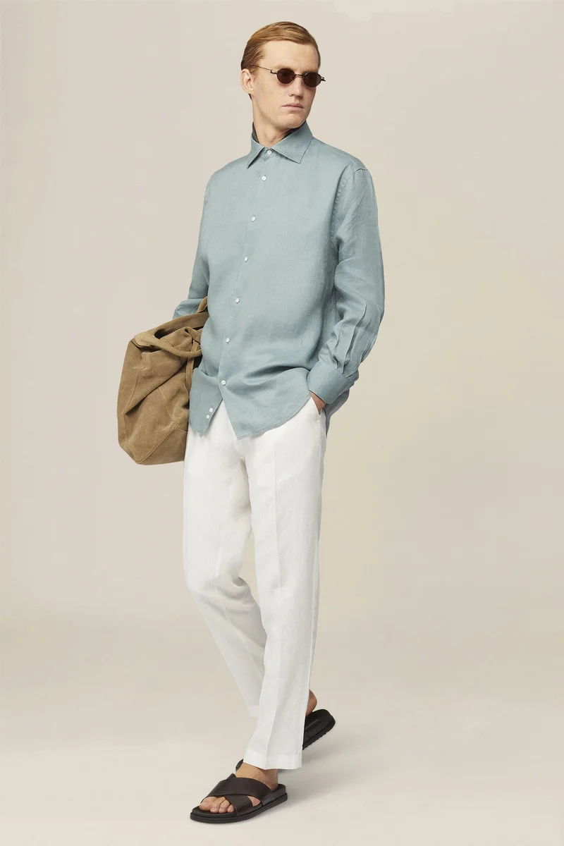 دوبل غانغر Men's trousers in 100% linen - White