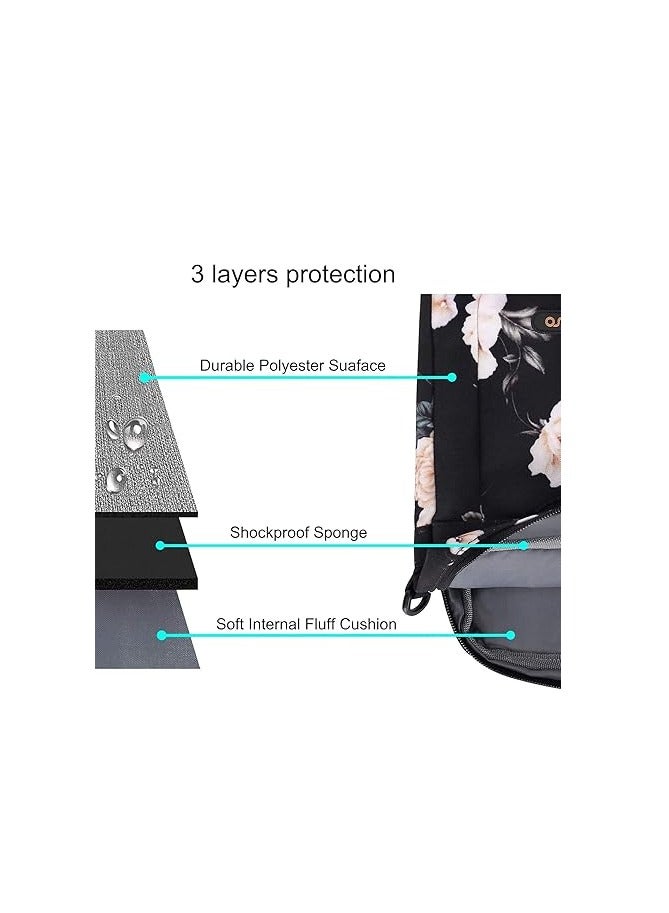 MOSISO Laptop Shoulder Bag Compatible with MacBook Air 15 inch M2 A2941 2023/Pro 16 2023-2019 M2 A2780 M1 A2485 A2141,15-15.6 inch Notebook, Camellia Sleeve with Adjustable Depth at Bottom, Black - Image 3