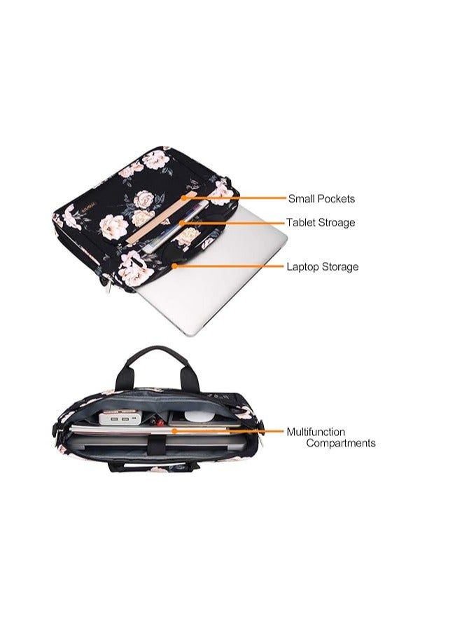 MOSISO Laptop Shoulder Bag Compatible with MacBook Air 15 inch M2 A2941 2023/Pro 16 2023-2019 M2 A2780 M1 A2485 A2141,15-15.6 inch Notebook, Camellia Sleeve with Adjustable Depth at Bottom, Black - Image 4