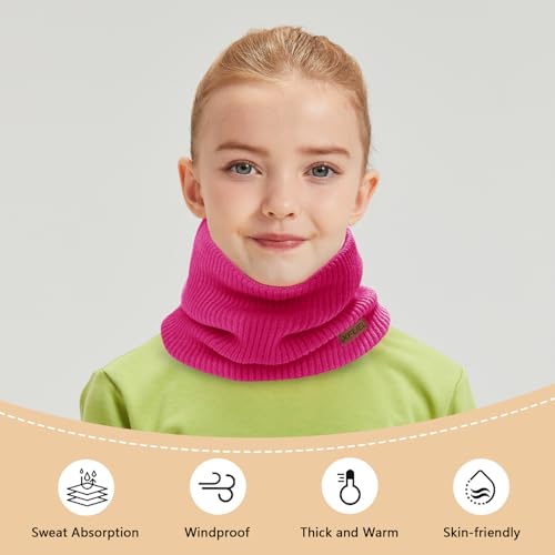 XFUEL Kids Neck Warmer, 2 Pack, Knitted Winter Neck Gaiter, Fleece Lined Infinity Scarf for Boys Girls (black,rose pink) - Image 4