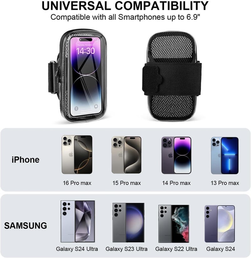 Excefore Running Armband, 6.9''Detachable Running Phone Armband For Iphone 16 15 14 Pro Max 12 Plus X Samsung Android Up, With Key Card Pocket For Exercise Walking Workout Fitness - Image 4