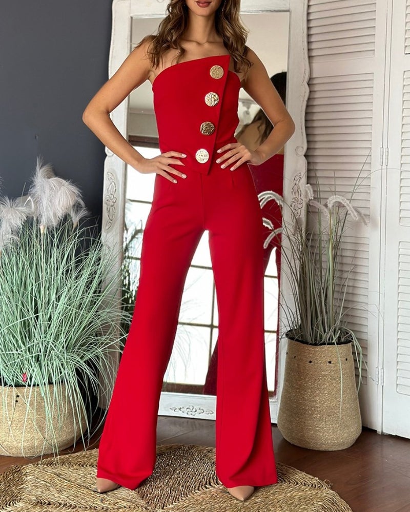 2024 Independent Station Wish Explosions Summer Strapless Button Decorative Micro-La Jumpsuit Women'S Clothing - Image 1