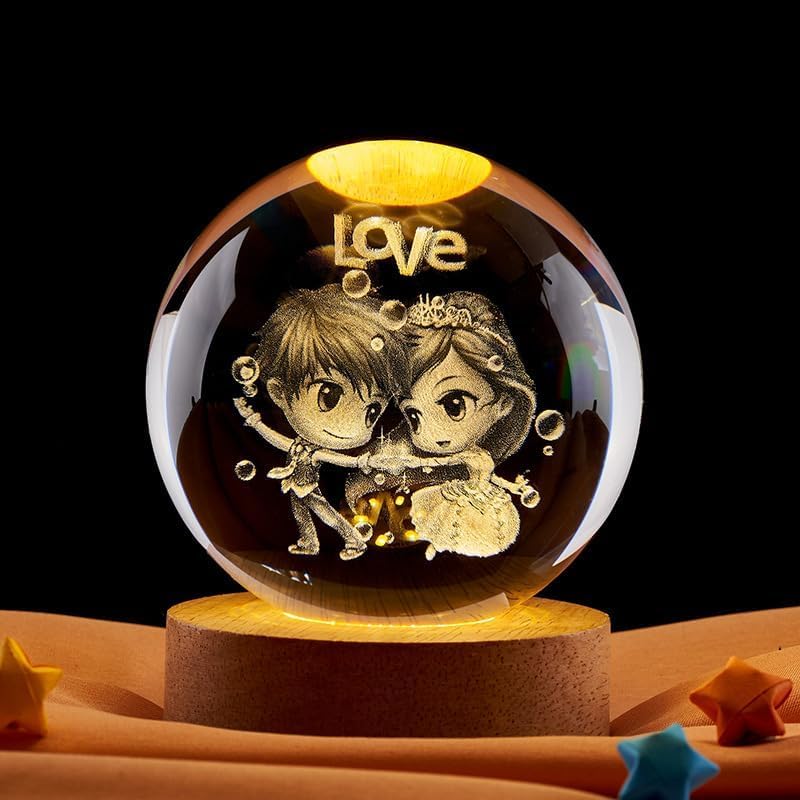 Desidiya Love 3D Crystal Ball Night Light with LED Wooden Stand, Room Decor Glass Sphere Light for Home Decoration Gifts for Women Men Dad Mom Kids Girlfriend - Image 4