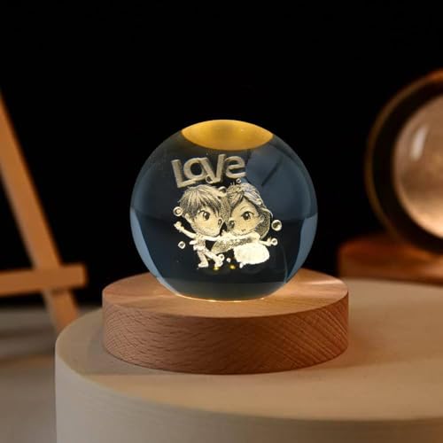 Desidiya Love 3D Crystal Ball Night Light with LED Wooden Stand, Room Decor Glass Sphere Light for Home Decoration Gifts for Women Men Dad Mom Kids Girlfriend - Image 2