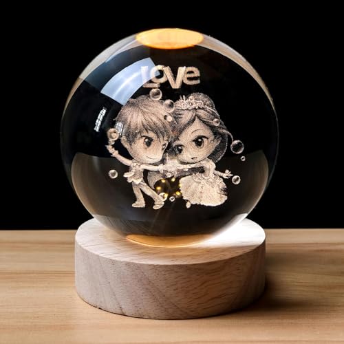 Desidiya Love 3D Crystal Ball Night Light with LED Wooden Stand, Room Decor Glass Sphere Light for Home Decoration Gifts for Women Men Dad Mom Kids Girlfriend - Image 3