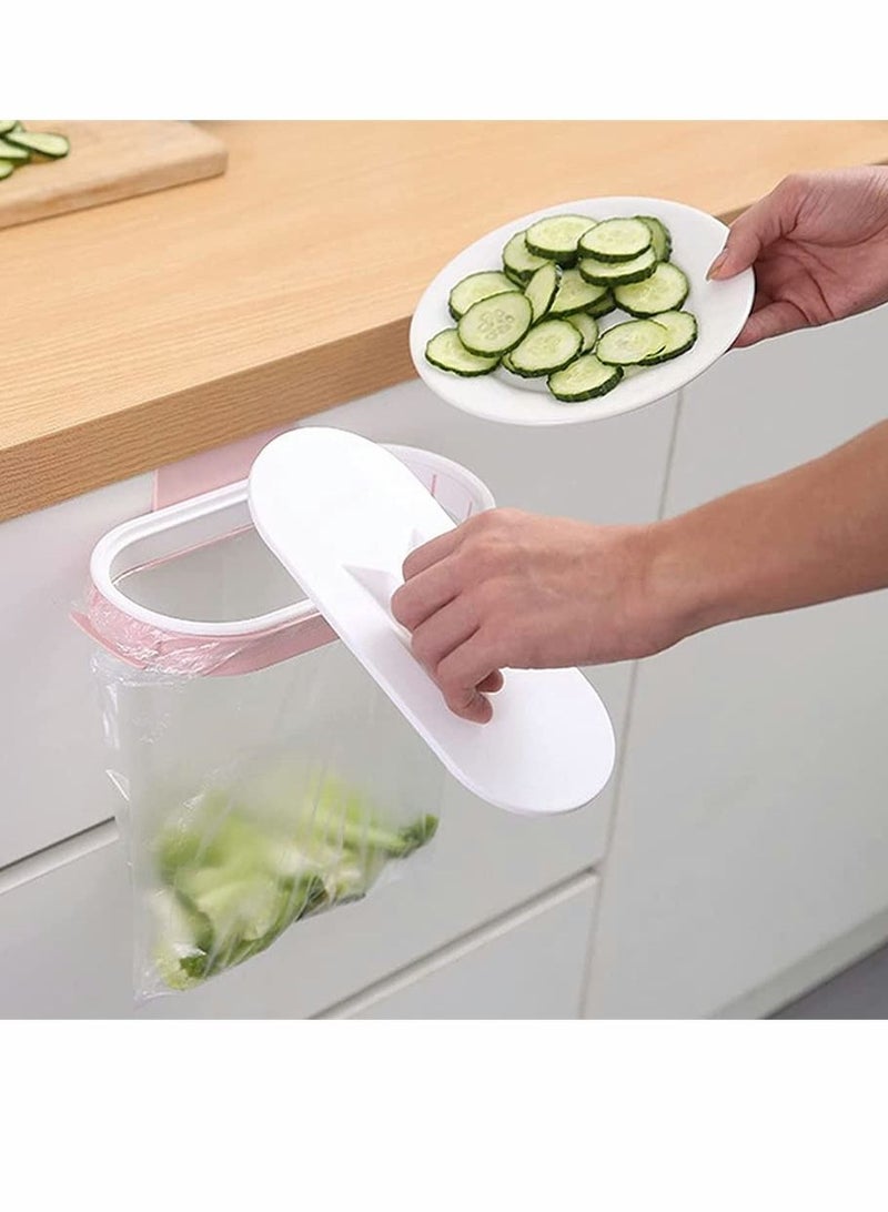 SYOSI 2Pack Portable Trash Bag Holder, Plastic Cupboard Hanging Garbage Bag Hanger with Lid for Kitchen Cupboard Cabinets Door Waste Bins Basket Trash Can Storage Rack (Pink, Light Blue) - Image 2