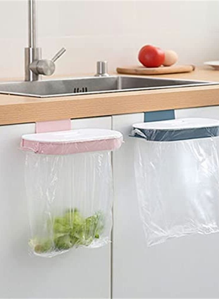 SYOSI 2Pack Portable Trash Bag Holder, Plastic Cupboard Hanging Garbage Bag Hanger with Lid for Kitchen Cupboard Cabinets Door Waste Bins Basket Trash Can Storage Rack (Pink, Light Blue) - Image 4