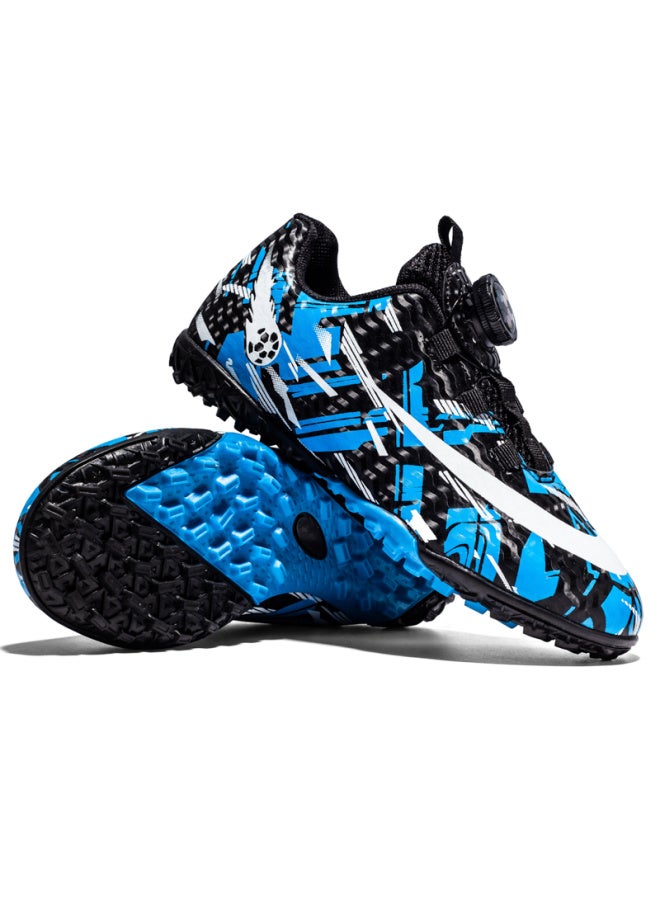 Children's Football Shoes with Rotating Buttons, Broken Nails Spikes, Velcro Closure, Black and Blue, for Primary School Students