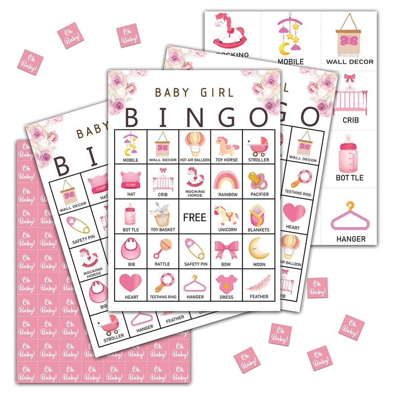 Tedea Baby Shower Bingo Games Cards Floral Babyshwoer Bingo Game Gender Reveal Party Games Baby Shower Decorations Favors 24 Adults Players Game Cards A04
