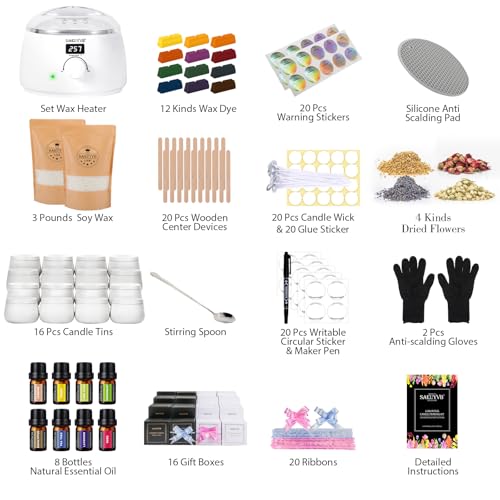SAEUYVB Complete Candle Making Kit, Candle Making Kit for Adults with Hot Plate, DIY Starter Candle Making Supplies/Kit - Perfect as Home Decorations（White） - Image 2